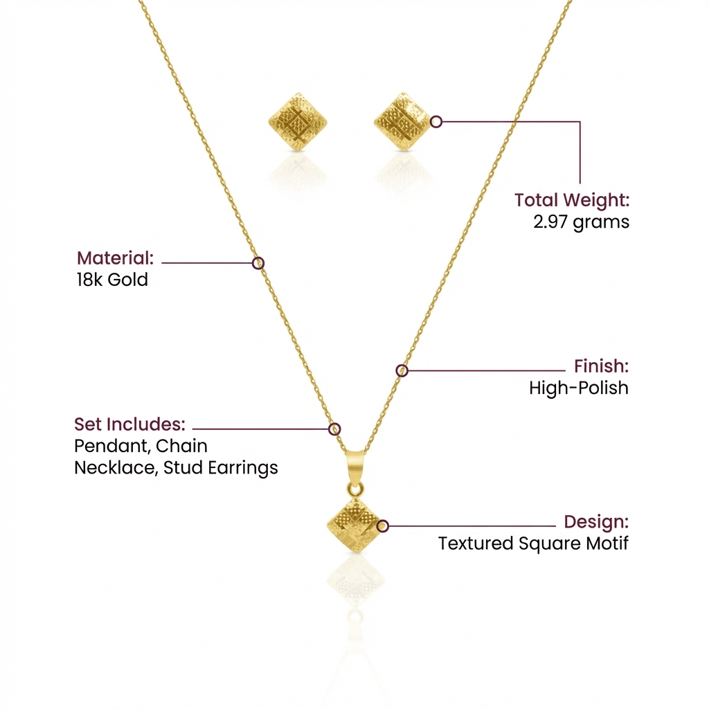 Textured Square Motif Jewelry Set, Solid 18K Gold - Delma Gold Jewelry