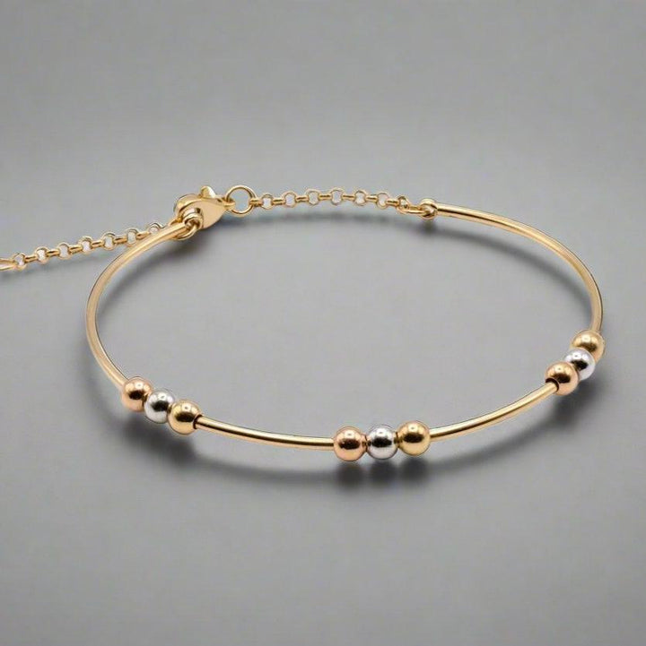 Tri - Color Gold Beaded Bangle Bangle - Delma Gold Jewelry