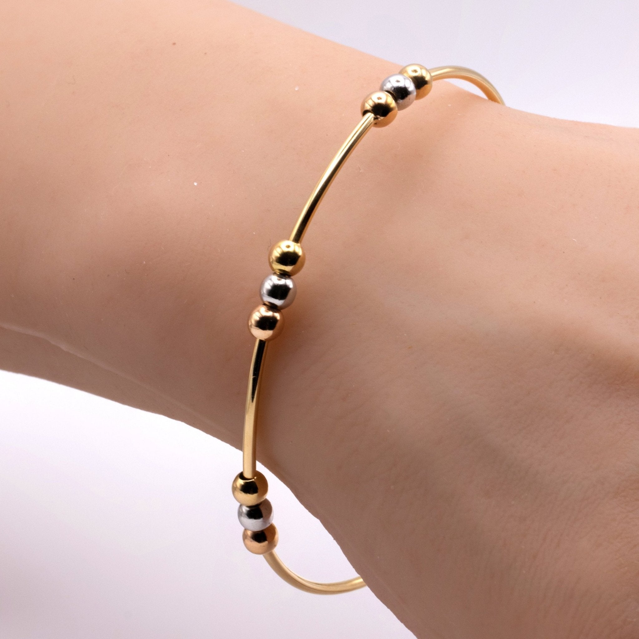 Tri-Color Gold Beaded Bangle Bangle - Main Image