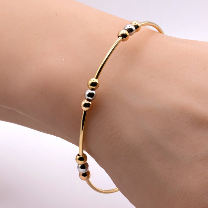 Tri - Color Gold Beaded Bangle Bangle - Delma Gold Jewelry