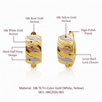 Tri - Gold Half Hoop Earrings, Solid 18K Gold - Delma Gold Jewelry