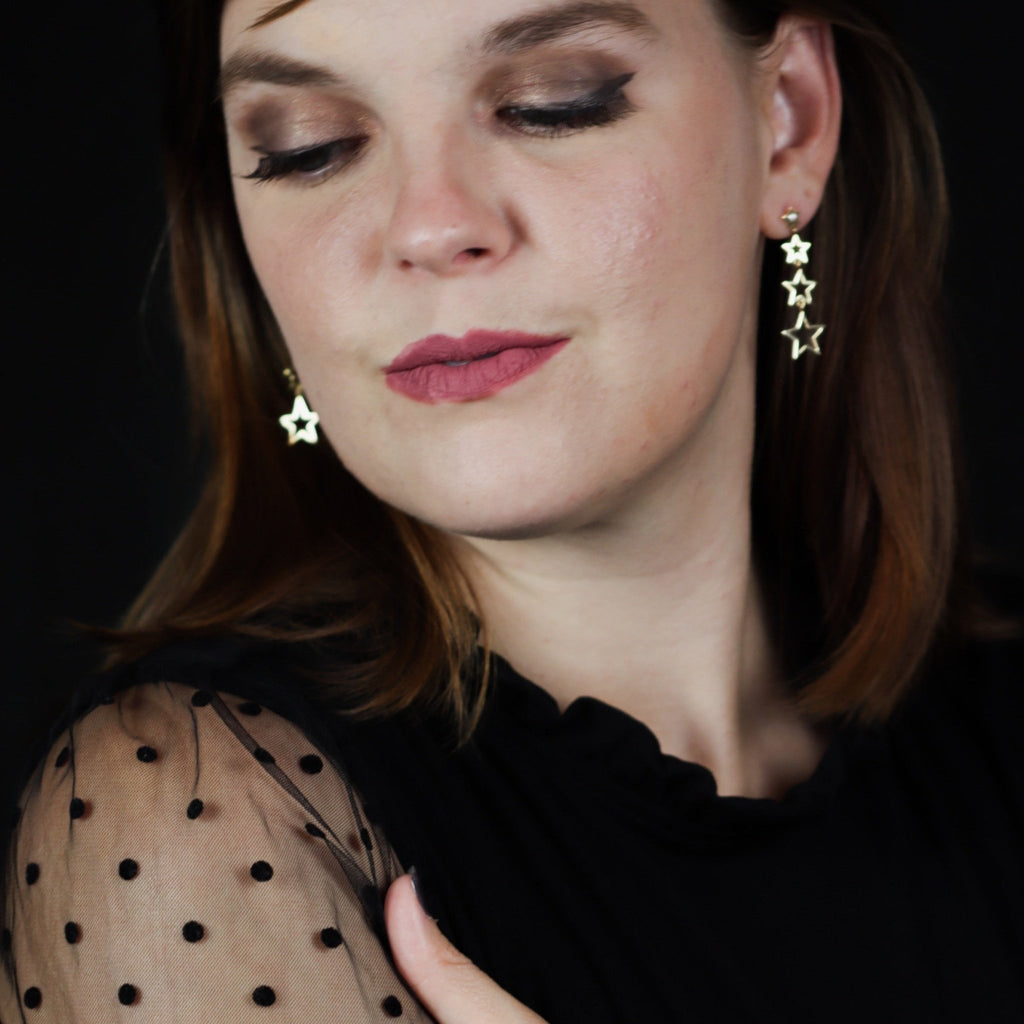 Triple Star Drop Earrings, Solid 18K Gold - Delma Gold Jewelry