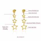 Triple Star Drop Earrings, Solid 18K Gold - Delma Gold Jewelry