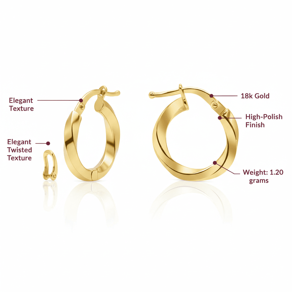 Twisted Hoop Earrings, Solid 18K Gold - Delma Gold Jewelry
