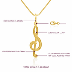 Two - Piece Box Chain Necklace Set, Solid 18K Gold with G Clef Pendant - Delma Gold Jewelry