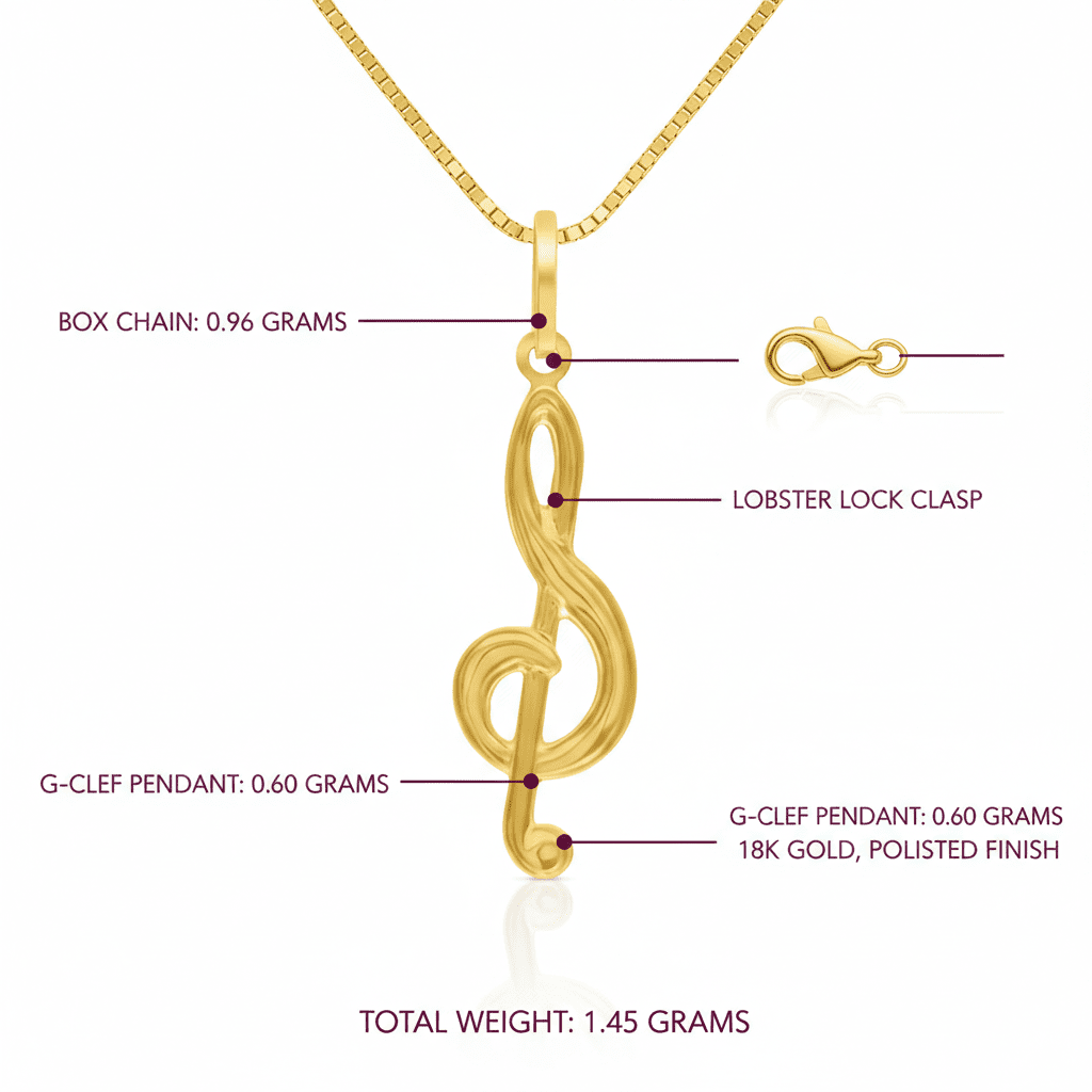 Two - Piece Box Chain Necklace Set, Solid 18K Gold with G Clef Pendant - Delma Gold Jewelry