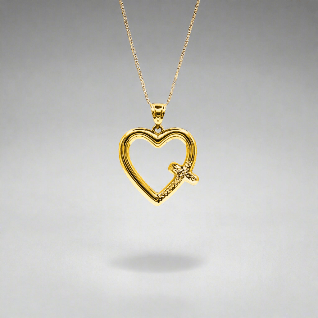 Two - Tone 18k Heart Pendant with White Gold Cross - Delma Gold Jewelry