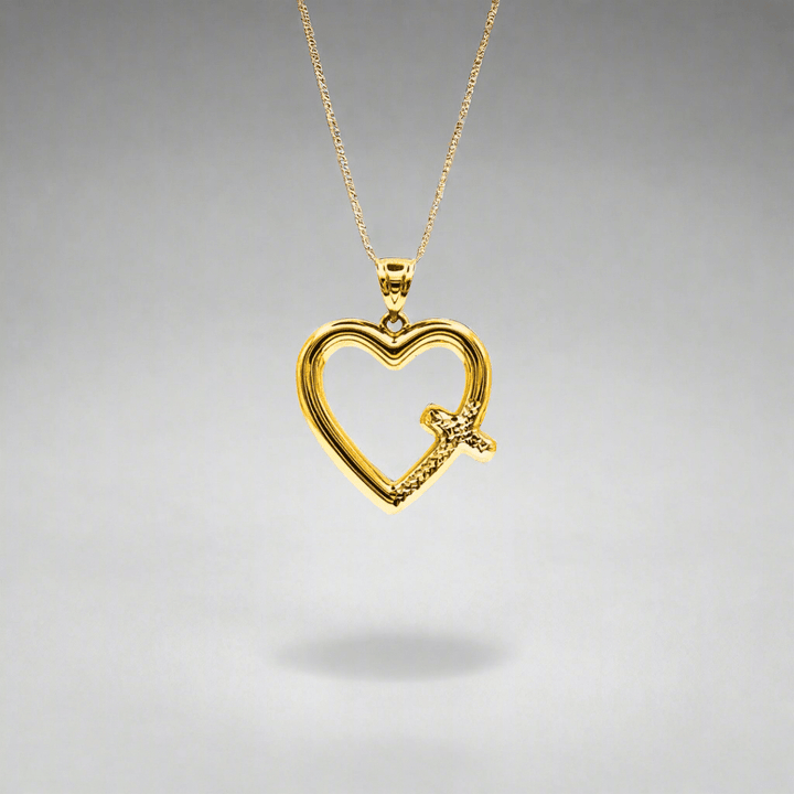 Two - Tone 18k Heart Pendant with White Gold Cross - Delma Gold Jewelry