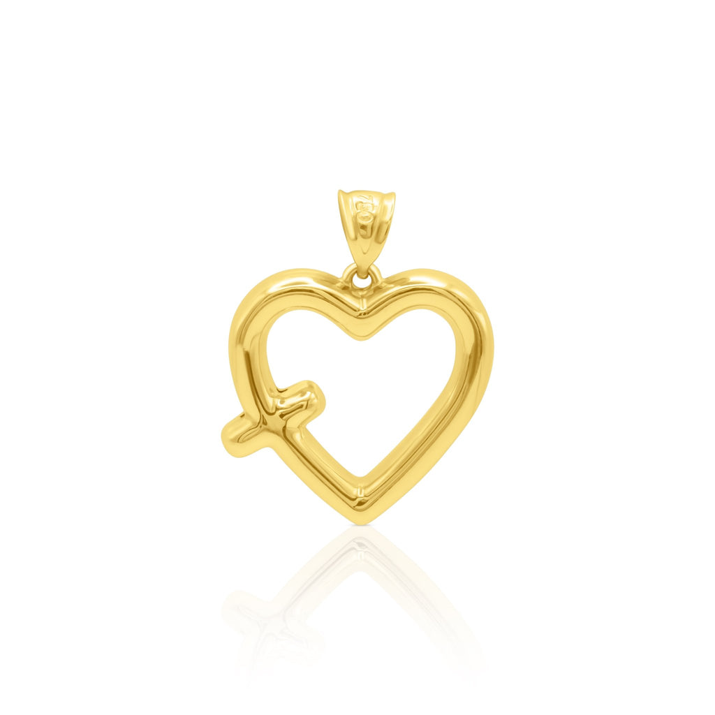 Two - Tone 18k Heart Pendant with White Gold Cross - Delma Gold Jewelry