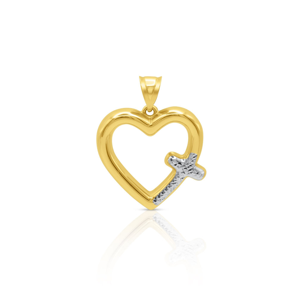Two - Tone 18k Heart Pendant with White Gold Cross - Delma Gold Jewelry